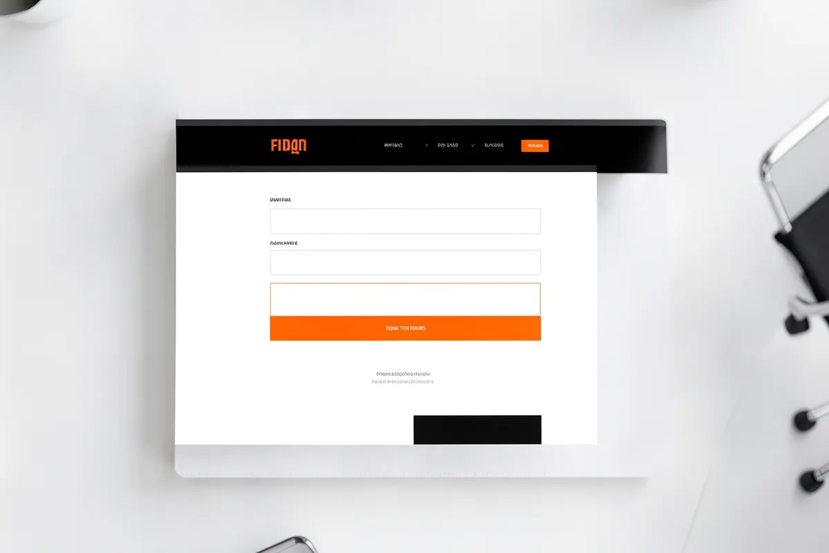 Página de site com formulário e botão de chamada para ação, vista de cima.
