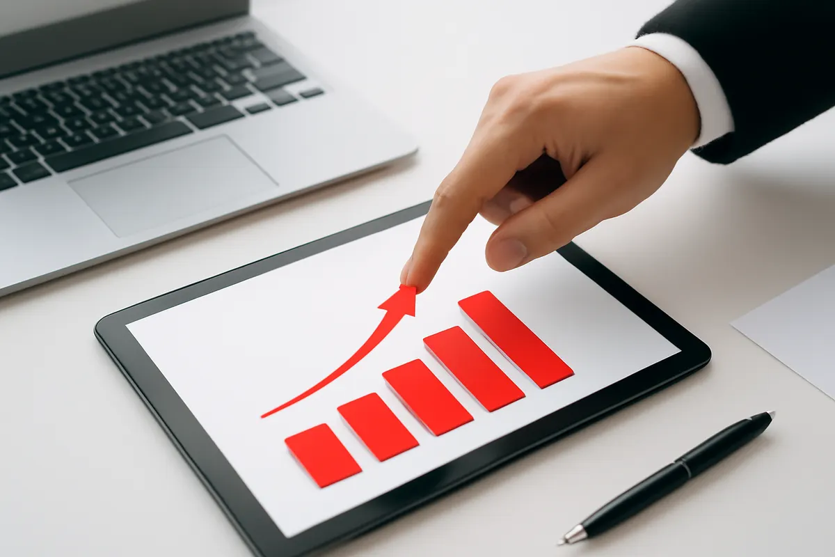 Gráfico de desempenho de campanha de marketing digital subindo.