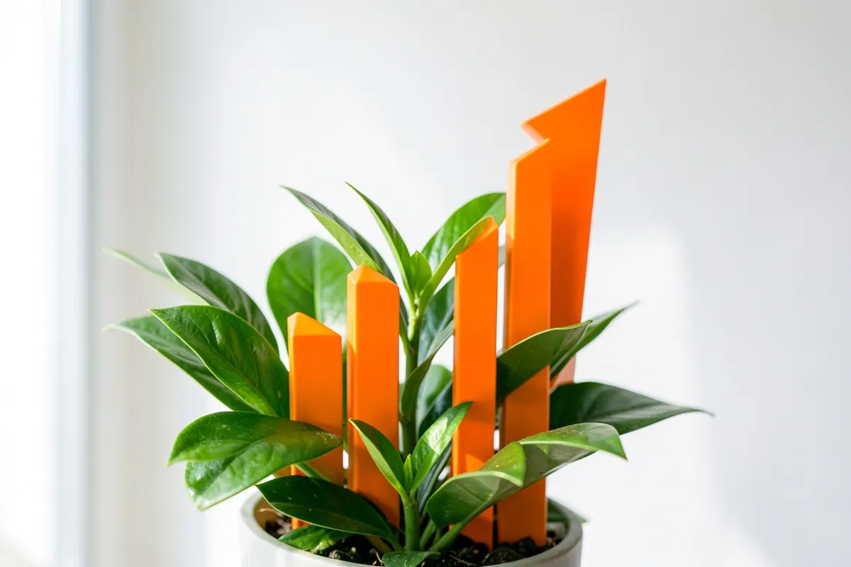 Uma planta verde crescendo em forma de gráfico de barras ascendente.