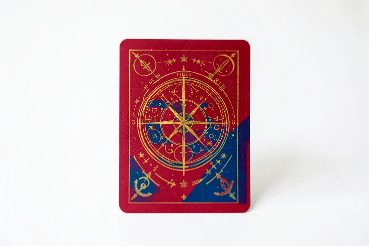 A representação visual da carta Estrela Guia, com seus símbolos e cores vibrantes, em um fundo limpo.