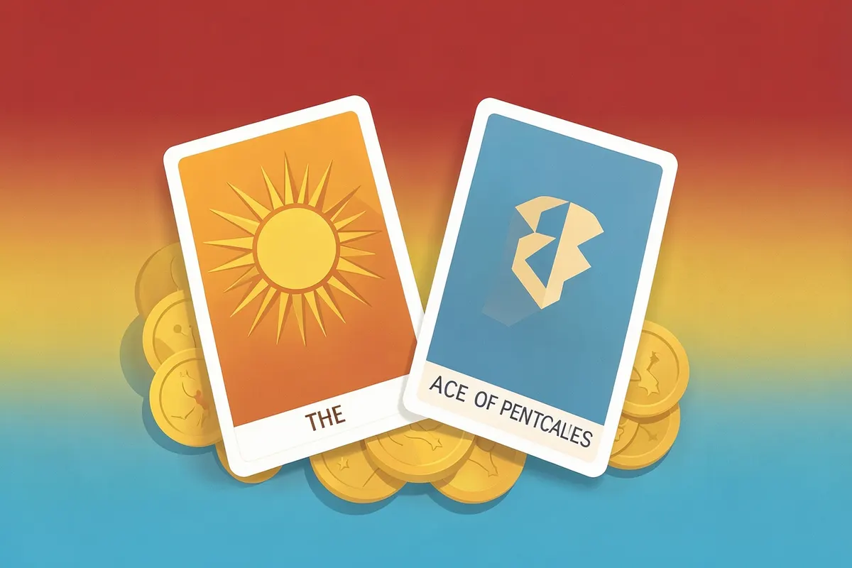 Carta de tarot O Sol e a carta de Ouro com moedas.