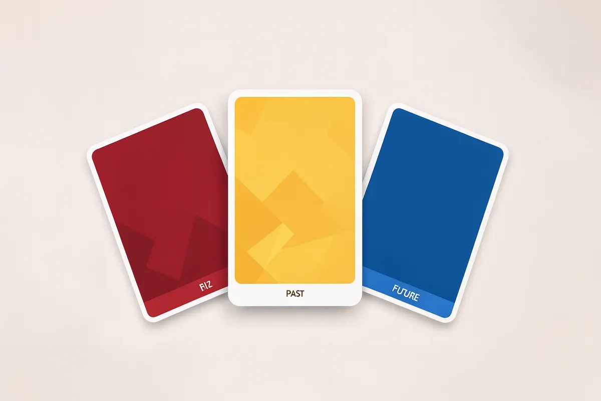 Três cartas do Tarot dispostas em um leque