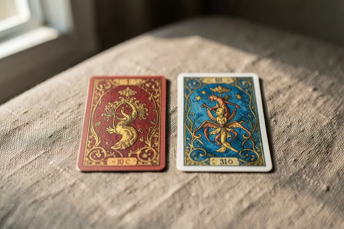 Comparação lado a lado de cartas do Baralho Cigano e do Tarot Tradicional.