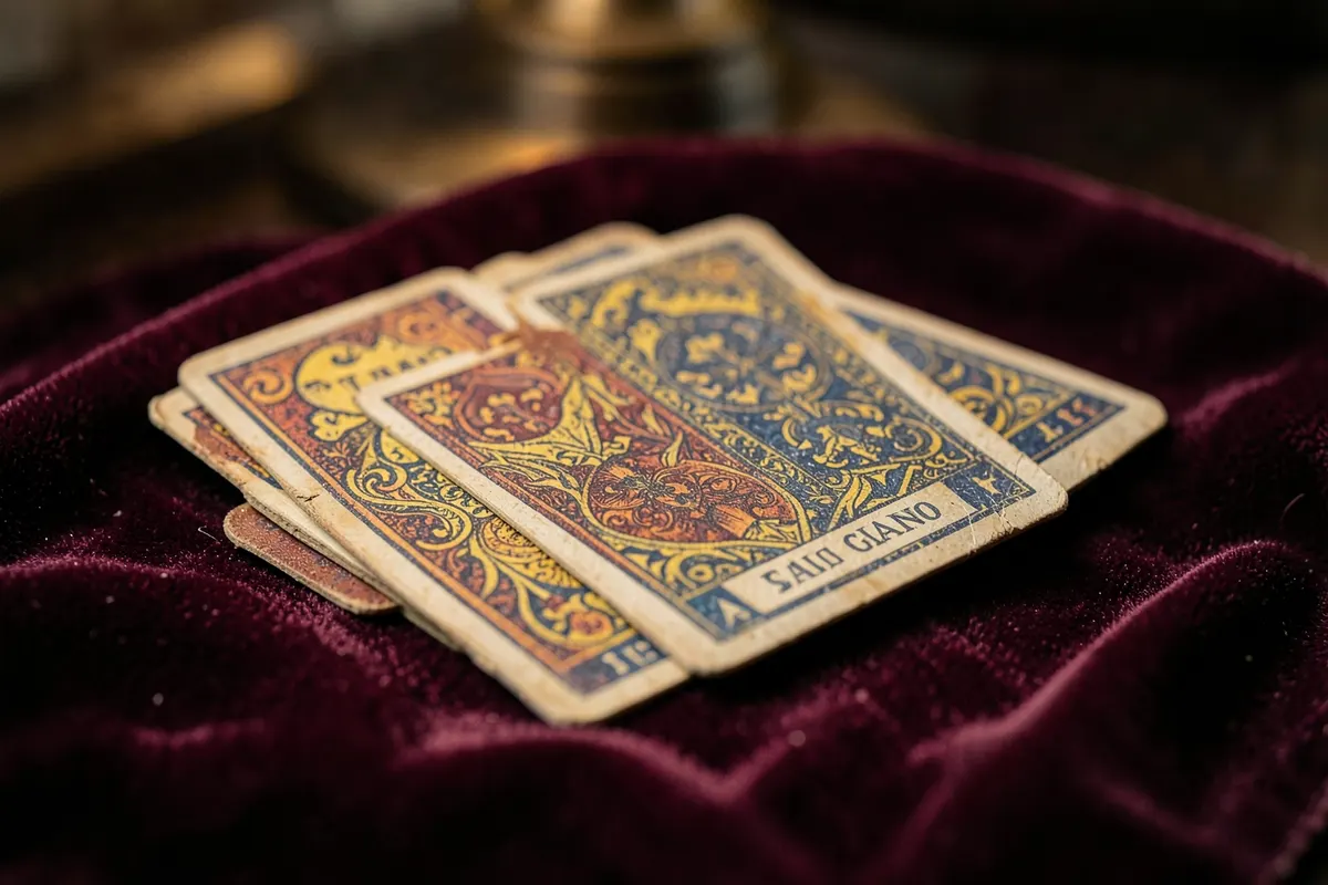 Um baralho antigo de cartas com o nome 'Baralho Cigano' visível.