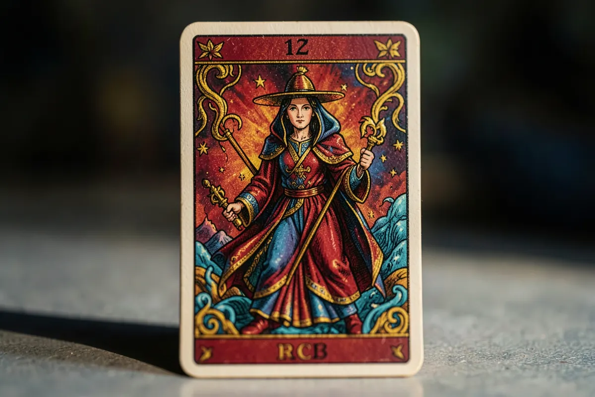 Um único arcano maior do tarot, O Mago, em destaque sobre um fundo neutro.