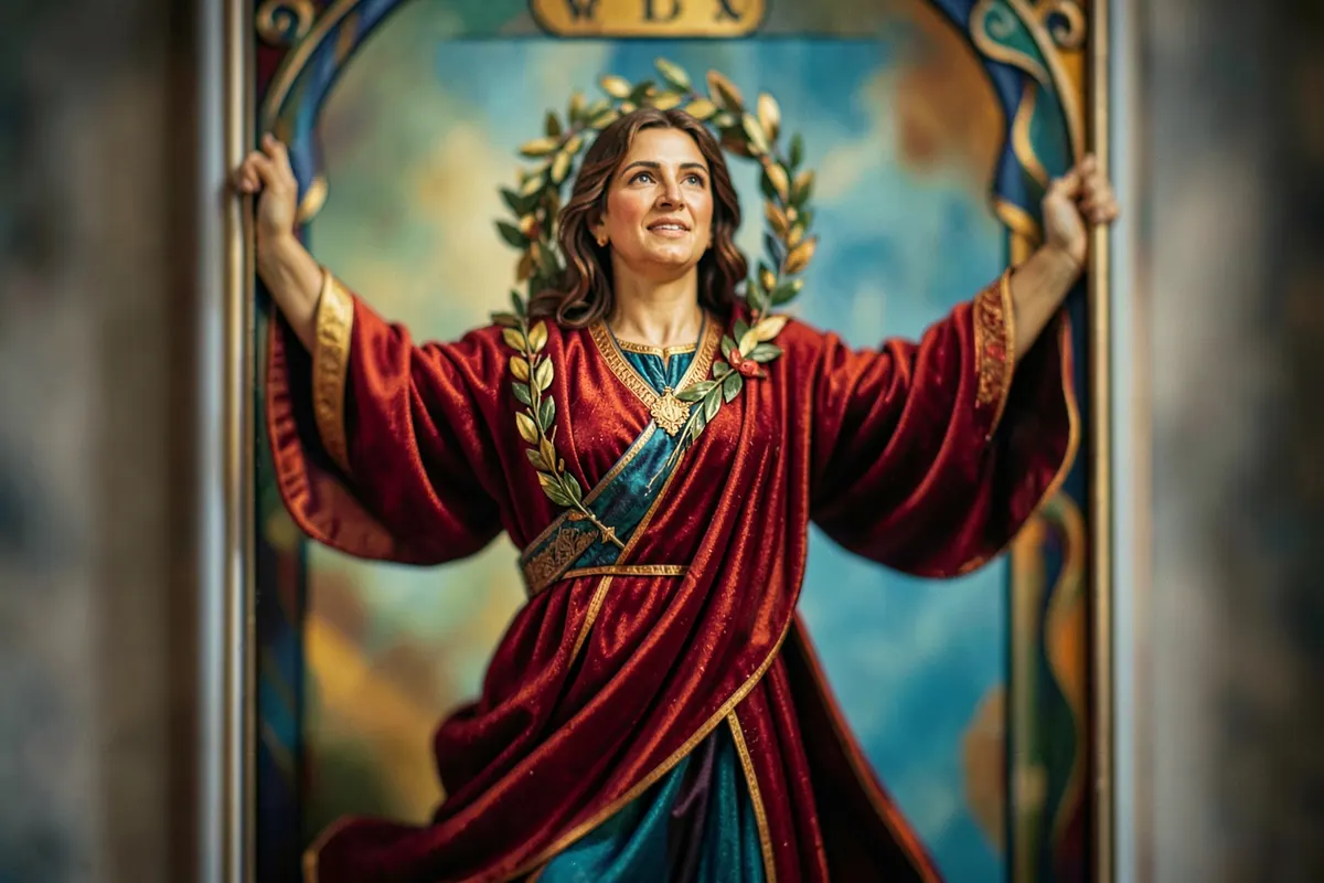 Um arcano maior do tarot, O Mundo, com uma figura dançante em um círculo.