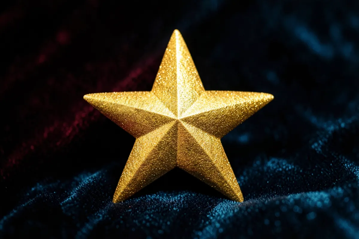 Uma estrela dourada brilhante sobre um fundo escuro.