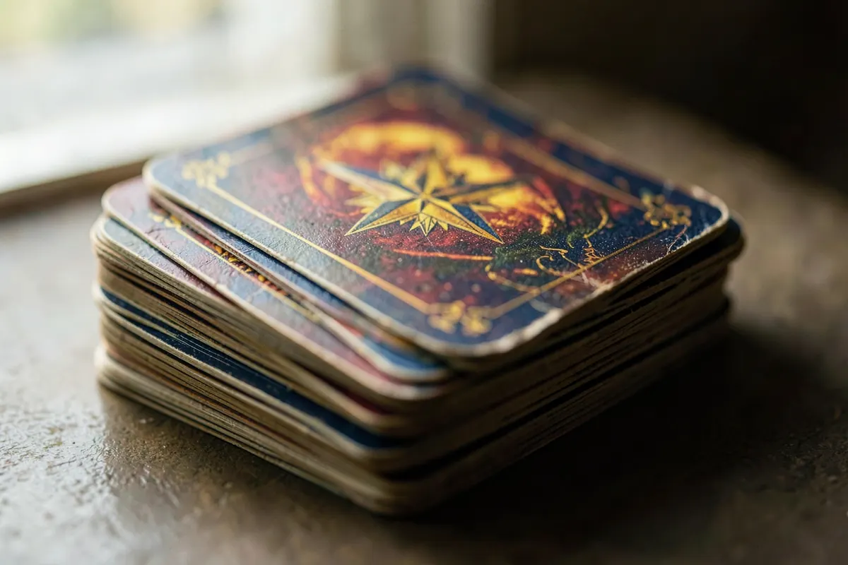 Pilha de cartas do Baralho Cigano com a carta Estrela no topo.